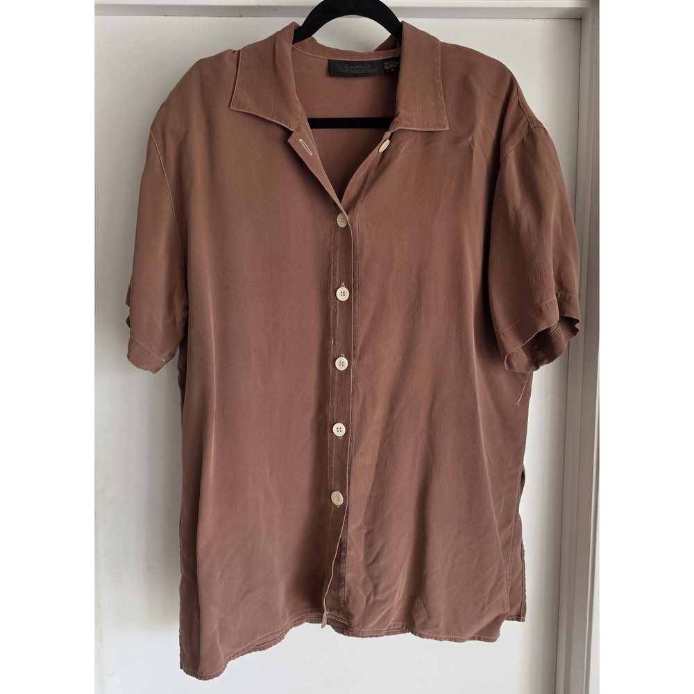 Classiques for Nordstrom Shirt XL Brown Silk Women's Top Silk Women's Blouse
